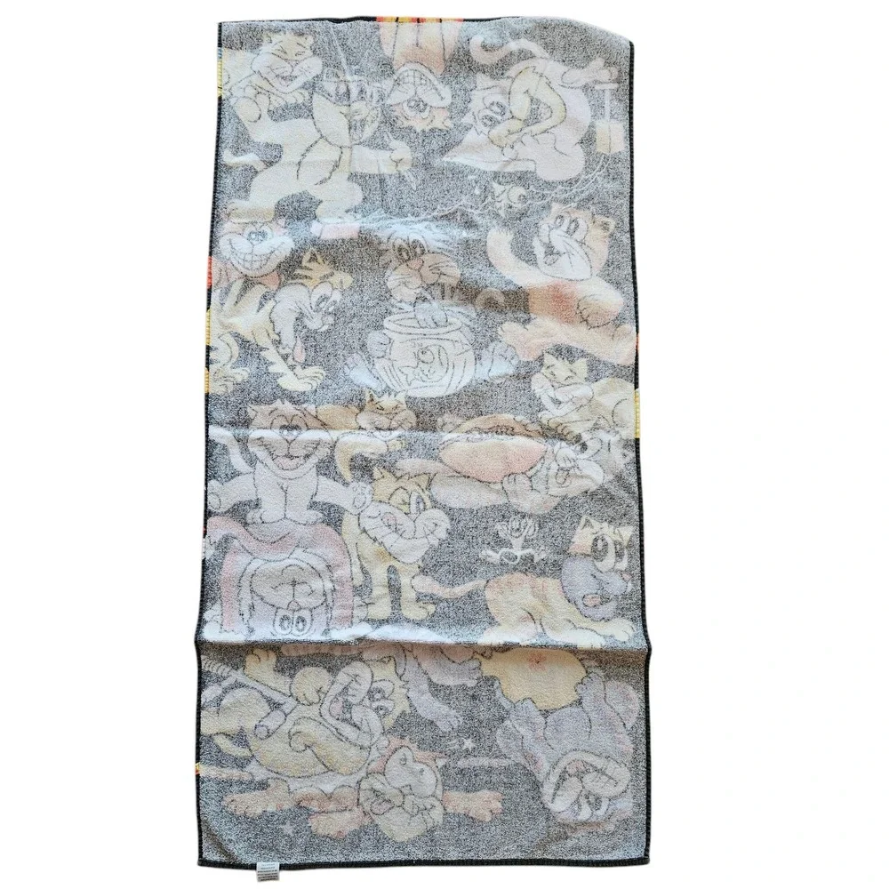 VTG Novelty Cartoon Cats Beach Towel Funky Graphic Print Black‎ Cotton JC Penney